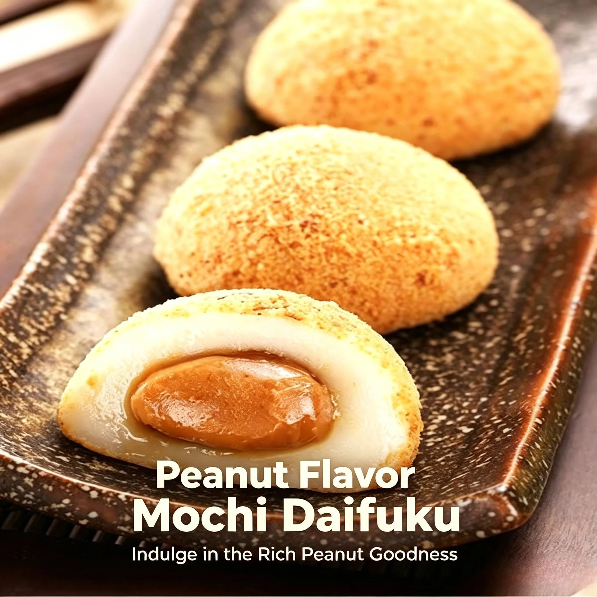 Mochi Japonés Relleno de Crema, Bolas de Arroz Glutinoso Suaves y Masticables, Sabor Matcha, Cacahuete y Sésamo Negro, Bocadillo Asiático para Regalos de Fiesta