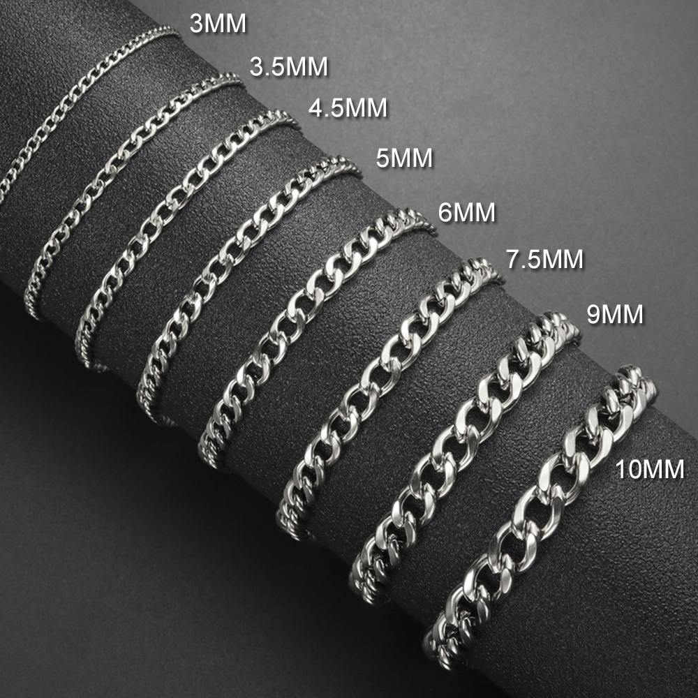 My Shape Gelang rantai pria besi tahan karat, gelang perhiasan pasangan 3/5/7/9mm lebar rantai Figaro