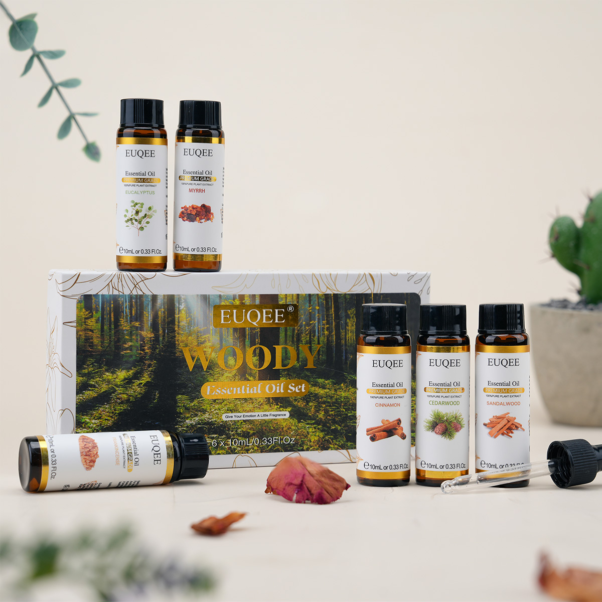 EUQEE ชุดน้ํามันหอมระเหย 6 ขวด 10ml น้ํามันหอมระเหยธรรมชาติบริสุทธิ์สําหรับ Humidifier Diffusers ทําเทียนสบู่ Air Freshener