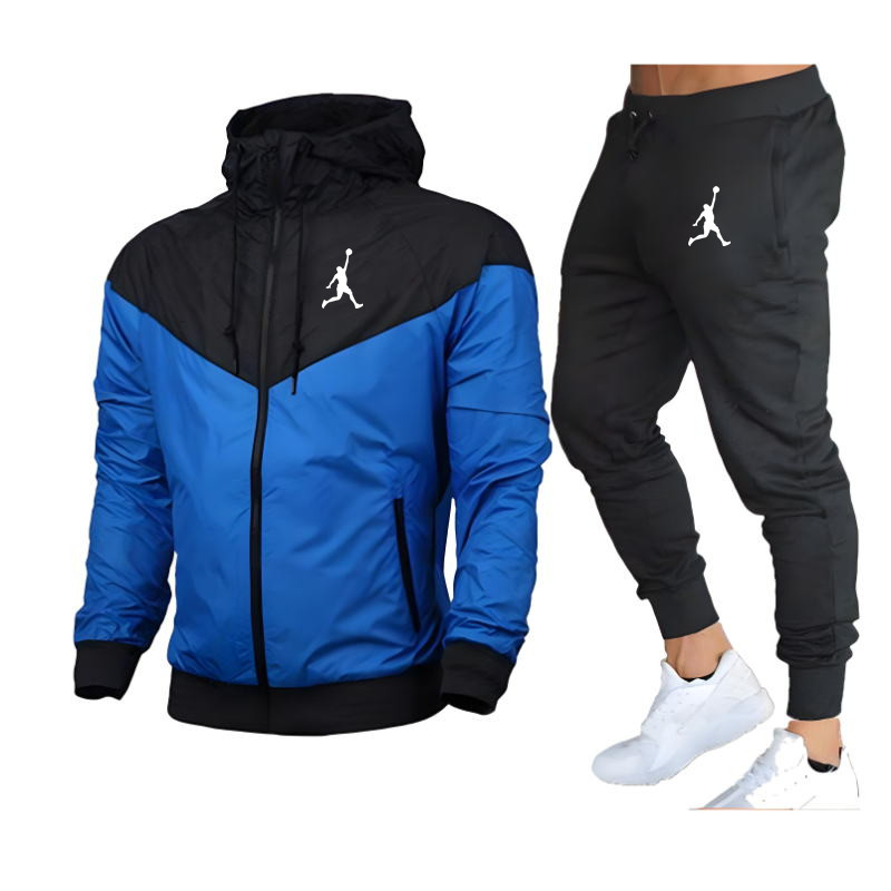 Conjunto deportivo informal para hombre, chaqueta y pantalones con capucha para Primavera/otoño, traje deportivo elegante de 2 piezas, tendencia de moda juvenil, bloque de Color