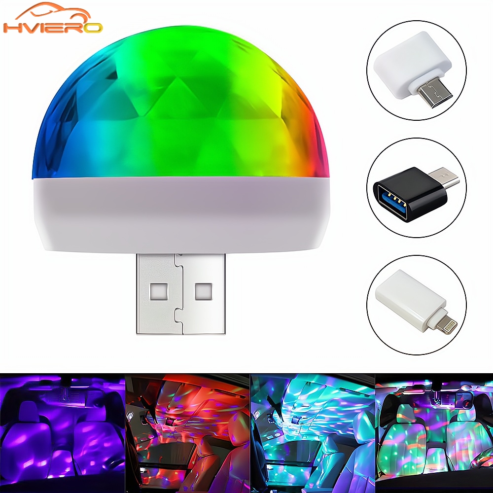 Car USB Ambient Light DJ RGB Mini Colorful Music Sound Led Apple USB Interface Holiday Party Atmosphere Interior Dome Trunk Lamp