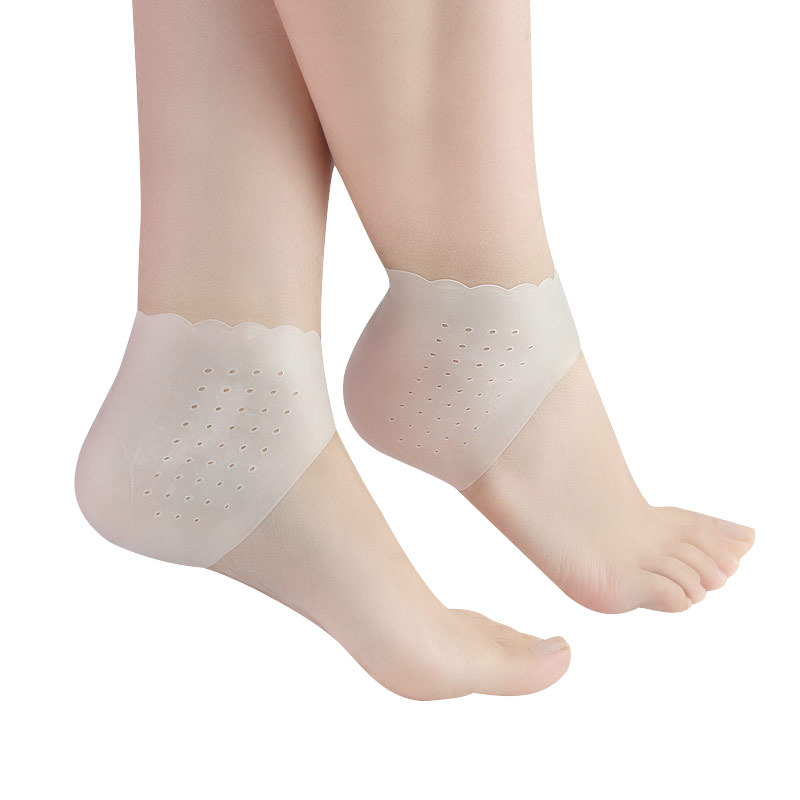 2 pçs silicone pés cuidados meias hidratante gel calcanhar meias finas com buraco rachado pé cuidados com a pele protetores rendas calcanhar capa