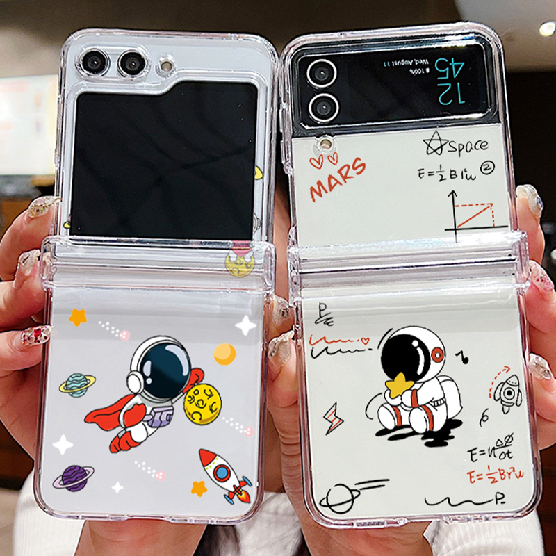 Funda transparente con diseño de astronauta para Samsung Galaxy Z Flip 8 7 6 5 4 3, funda rígida plegable para Samsung Z Flip7 FE Flip8 Flip6