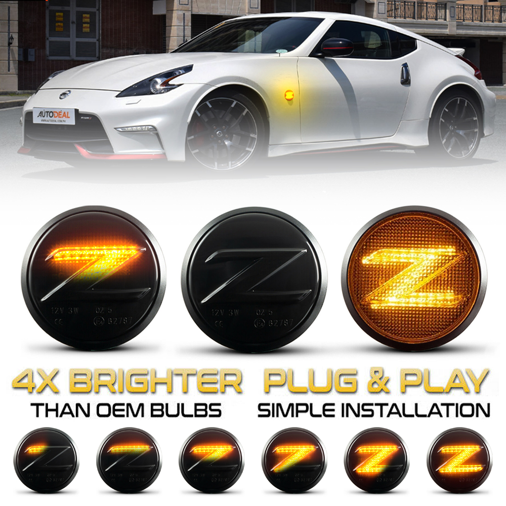 2 szt. Led dynamiczne bursztynowe boczne światła obrysowe kierunkowskaz sekwencyjne migacze dla Nissan 370z Coupe Nismo Z34 2009-2020 Canbus