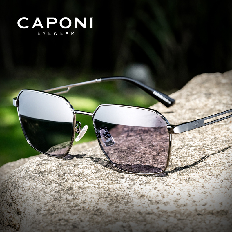 CAPONI Occhiali da sole polarizzati Uomo Outdoor Brand Design Occhiali da sole neri Guida UV400 Proteggi occhiali grigi fotocromatici BS24708