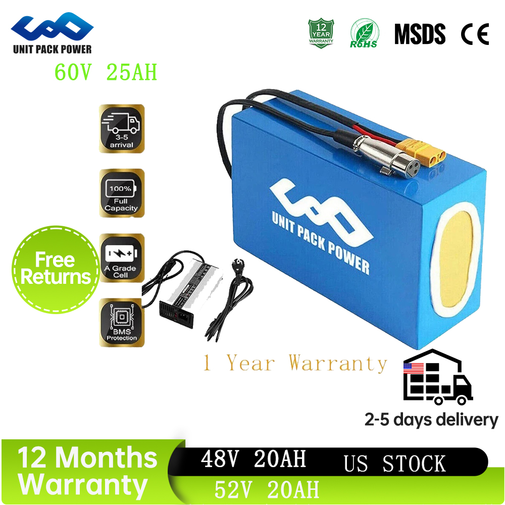 Paquete de Baterías para Bicicleta Eléctrica de 72V 40Ah, 48V 24AH, 36V 20AH, 60V 25AH para Bicicletas Eléctricas y Scooters de 3000W, 500W, 750W, 1000W, 1500W, 1800W, 2000W