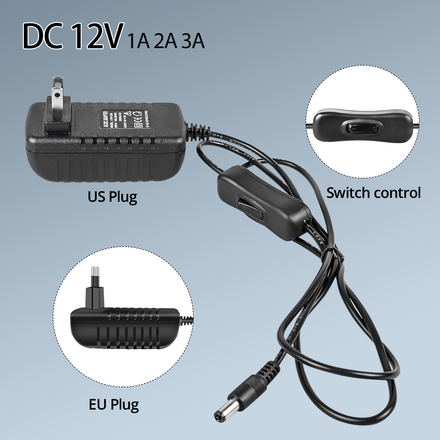 Fonte de alimentação 12v 1a 2a 3ap com interruptor ue/eua plug adaptador de alimentação carregador ac 100-240v para dc 12v driver de transformador de iluminação led