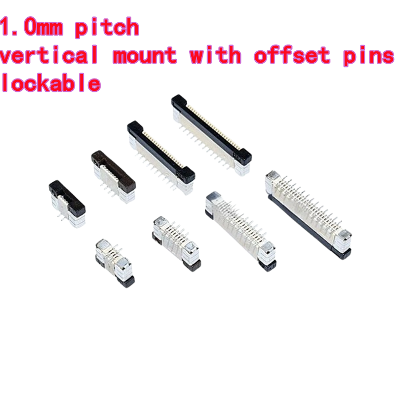 Soquete de cabo fpc, 5 peças, passo de 1.0mm, montagem vertical com pinos offset, tipo smd vertical 4p/6p ~ 30p com pinos cruzados