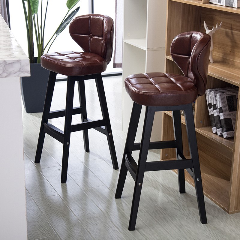 Silla de Bar de madera OMGD, taburete alto para estudio en casa, taburete de Bar trasero, silla de cajero Vintage Simple, silla de Bar