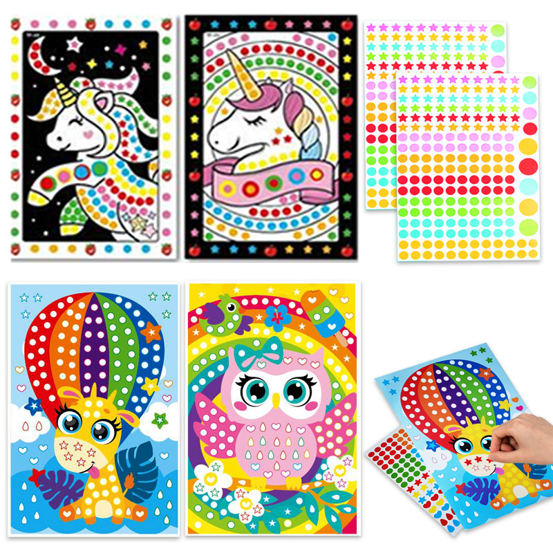 10/15 sztuk kolorowe kropki podstawowe mozaika Puzzle naklejki gry DIY Cartoon Animal nauka zabawki edukacyjne dla dzieci prezent dla dzieci