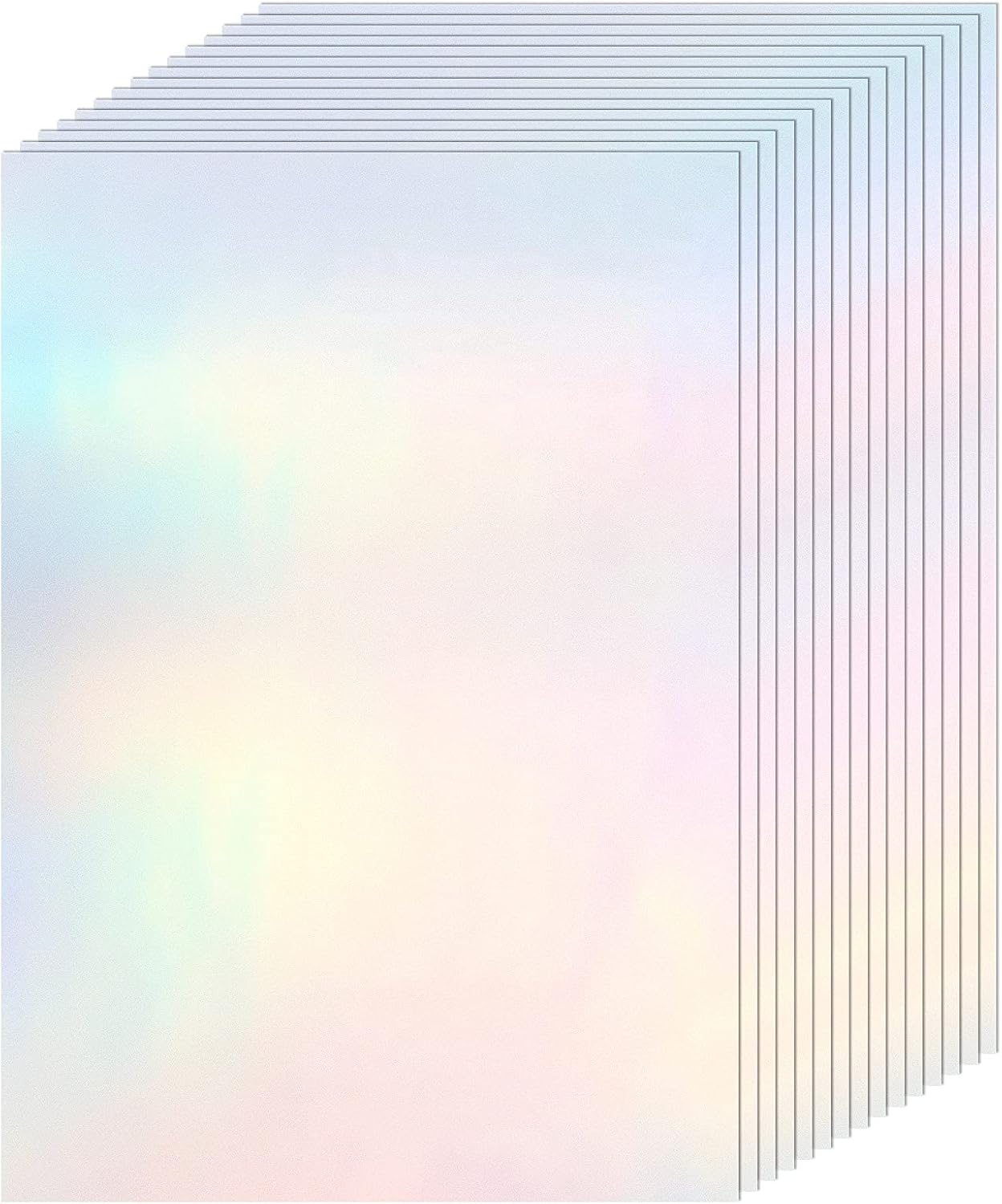 50 hojas A4, 8,3x11,7 pulgadas, papel adhesivo holográfico de arcoíris, superposición transparente con purpurina, película laminada en frío, hoja de vinilo autoadhesiva