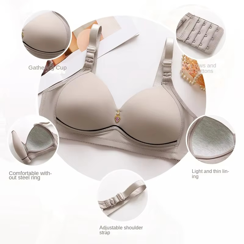 Mom Brassiere Without Steel Ring Breathable Gathered Ladies Underwear Non-magnetic Thin Cup Glossy Obese Female Ladies Bra