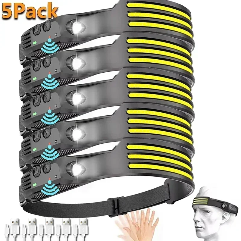 Leistungsstarke COB LED Induktion Scheinwerfer Eingebaute Batterie USB Aufladbare Kopf Taschenlampe Outdoor Camping Angeln Reiten Scheinwerfer