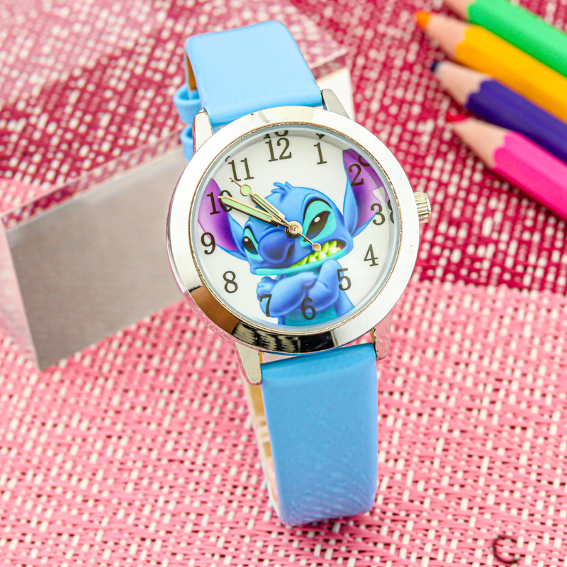 Relojes Disney Stitch para niños, reloj analógico con correa de PU de dibujos animados, relojes de cuarzo para niños, regalos para niños para estudiantes de primaria