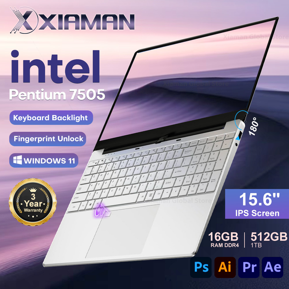 Xiaman 15,6 "ordenador portátil intel Pentium 7505 Windows 11 ordenadores portátiles de doble núcleo portátil PC Gamer Notebook con desbloqueo de huellas dactilares
