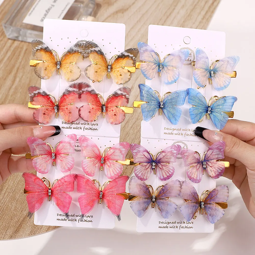 4/6 pçs colorido borboleta grampos de cabelo menina presilhas feminino doce ornamento de cabelo arco-íris headwear moda acessórios para o cabelo
