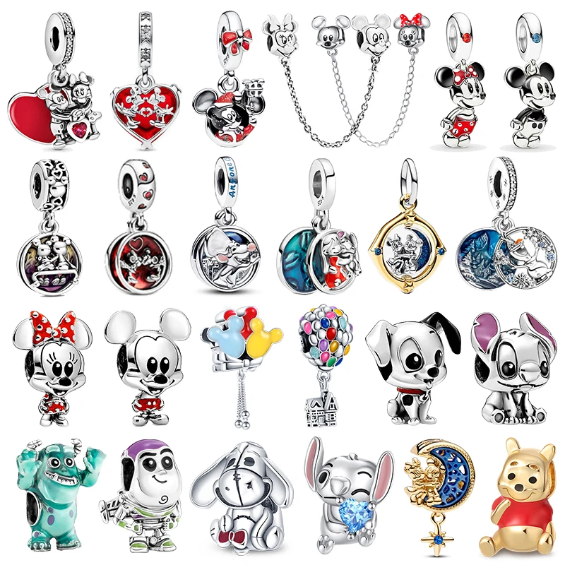 MINISO League Of Legends Mickey Mouse Minnie Plata Deley 925 Sterling Silver Charm Fit Pandora สร้อยข้อมือเครื่องประดับ
