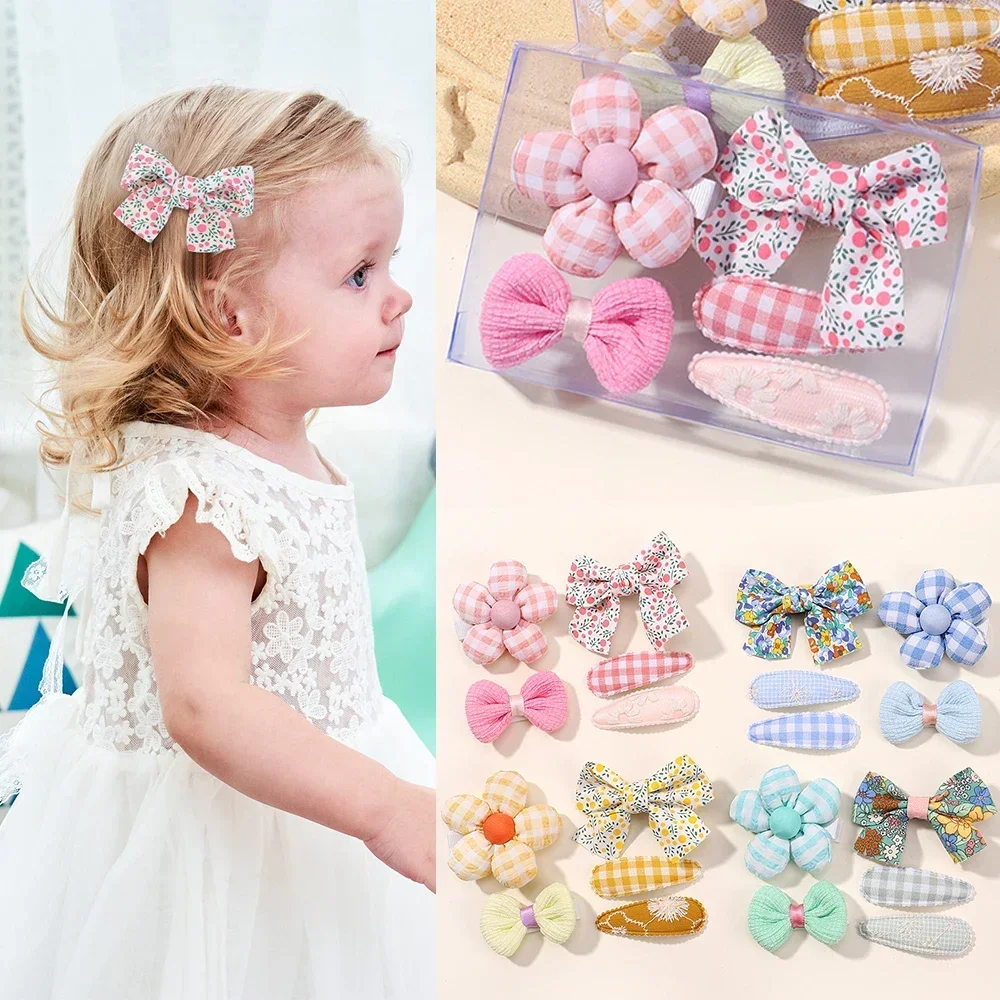 5/7 Uds. Conjunto de pinzas para el pelo para niña, bonito lazo Floral, horquilla de princesa conejito para niña pequeña, accesorios para el cabello con Clip LATERAL