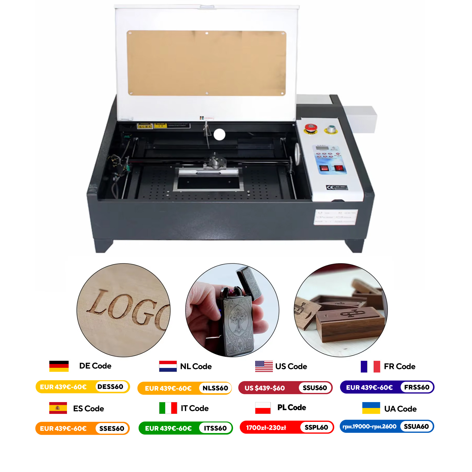 Vevor co2 laser gravar 50w máquina de gravação e corte a laser área de corte 400x400mm ferramenta de corte para madeira acrílica
