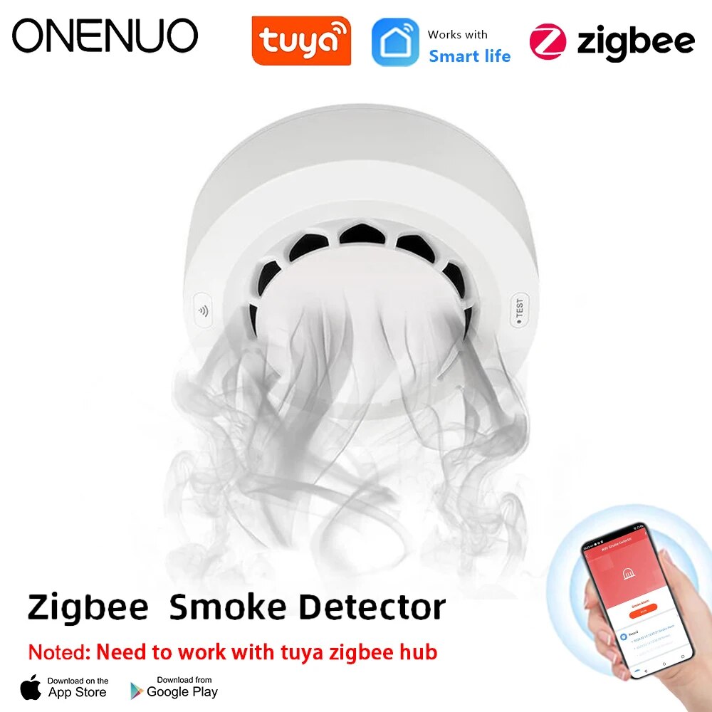 ONENUO Tuya Zigbee Rooksensor Brandalarm Detector Home Security Alarm Rooksensor Moet werken met Tuya Zigbee Hub