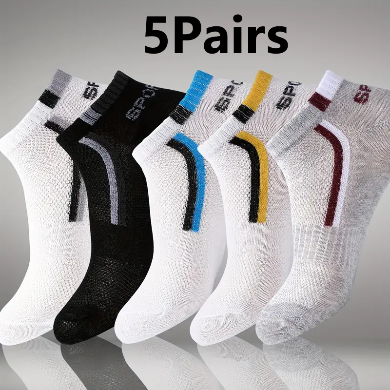 Chaussettes bateau antidérapantes pour hommes-5 paires de chaussettes de cheville imprimées bloc pour les affaires et le sport, respirantes, résistantes à la sueur, Anti-odeur, confortables