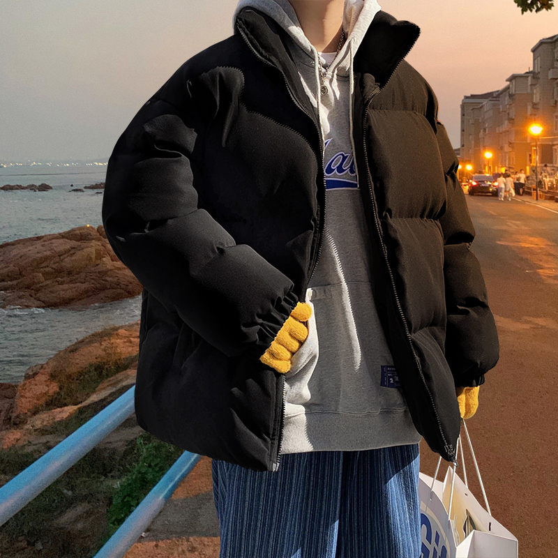 Streetwear harajuku casaco de inverno masculino quente cor sólida casual parka gola moda oversize jaqueta de inverno feminino