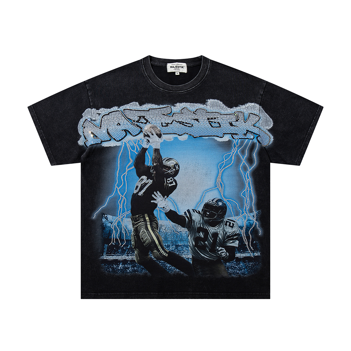 เสื้อยืดสตรีทแวร์ผ้าฝ้ายวินเทจลายเพชรระยิบระยับ แขนสั้น คอกลม ทรงโอเวอร์ไซส์ สำหรับผู้ชาย ใส่ได้ในฤดูร้อน