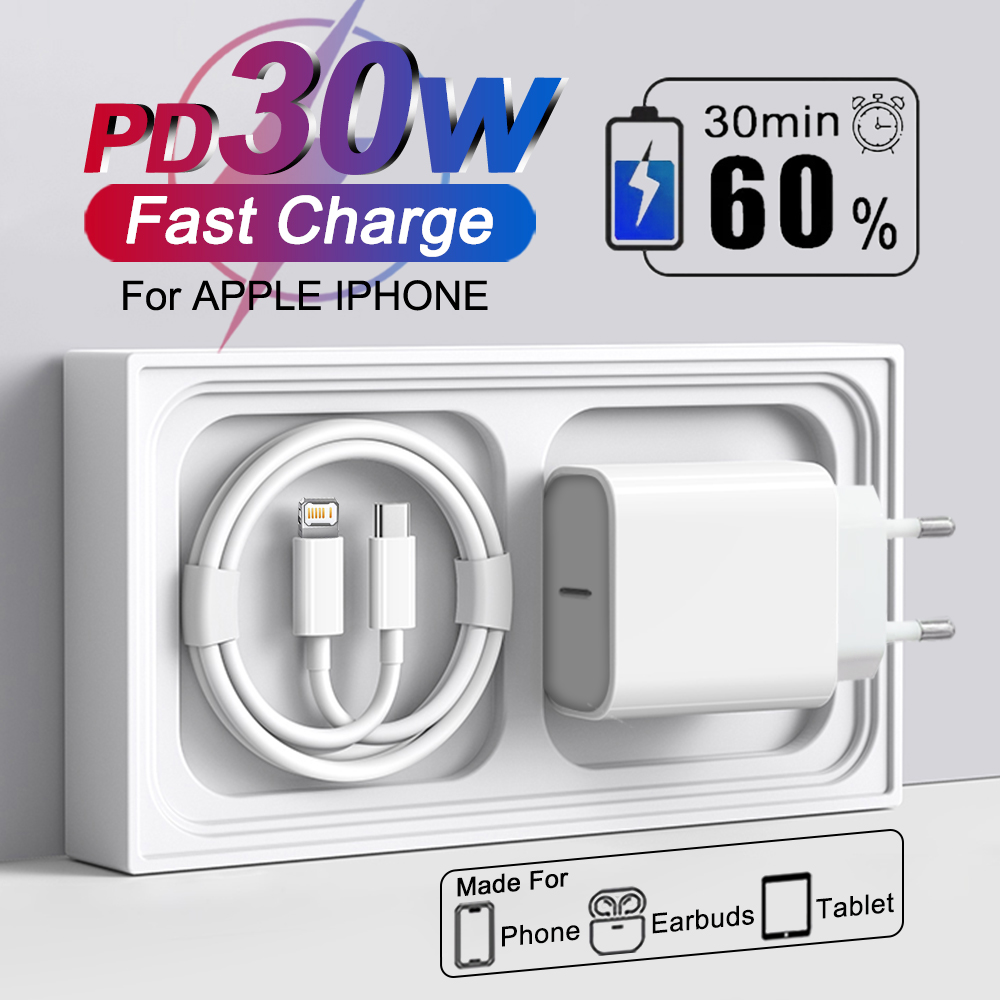Para Apple 30W cargador USB tipo C cargador rápido para iPhone 13 15 17 14 12 11 16 Pro Max Plus PD cargador Cable de carga Accesorios