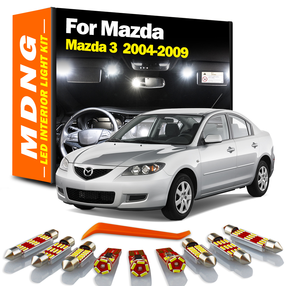 Mdng 8 pçs canbus led kit de luz interior para mazda 3 2004 2005 2006 2007 2008 2009 mapa leitura cúpula tronco lâmpada carro lâmpadas led