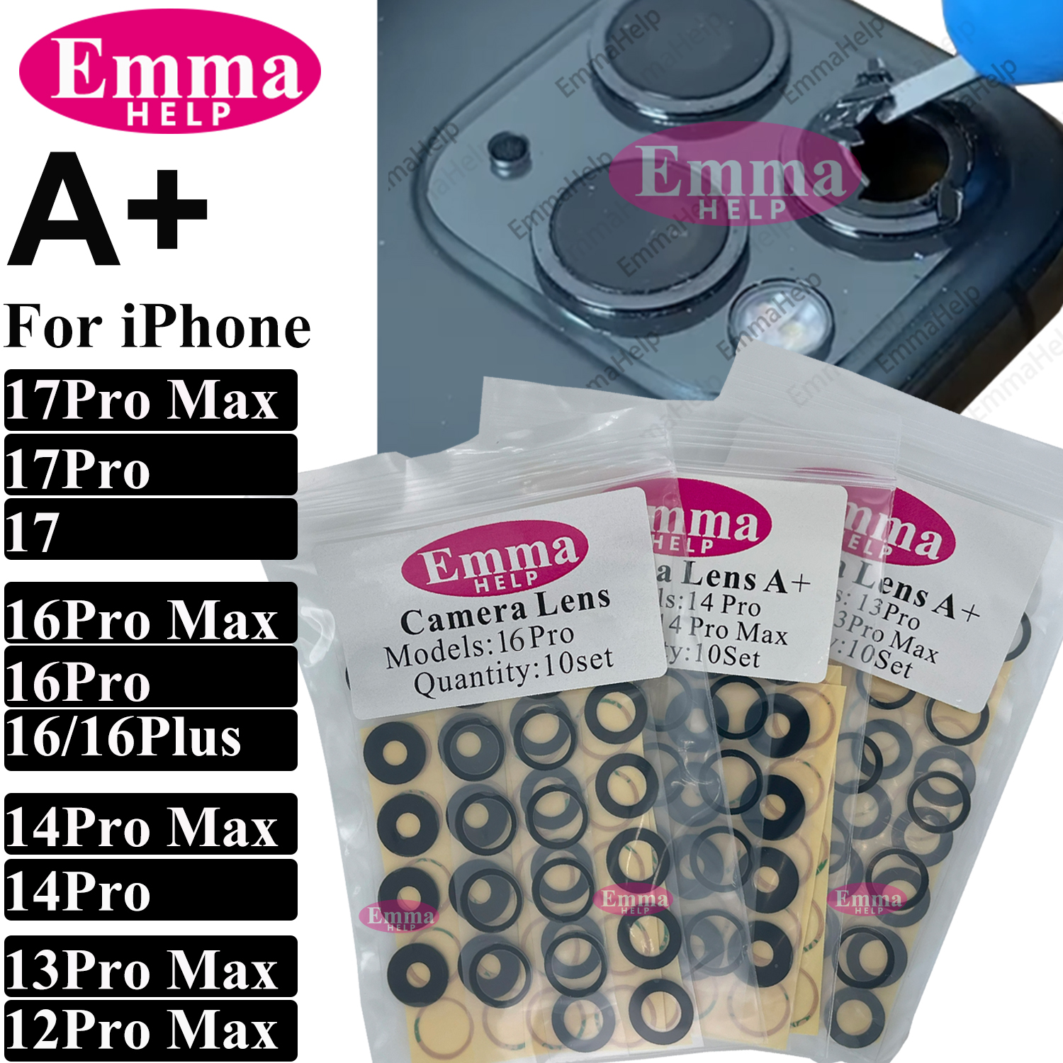 10Sets A+ Back Camera Glass for iPhone 17 Air 16 Plus 15 Pro Max 14 13 Mini 12 Rear Camera Glass Lens Cover with Adhesive