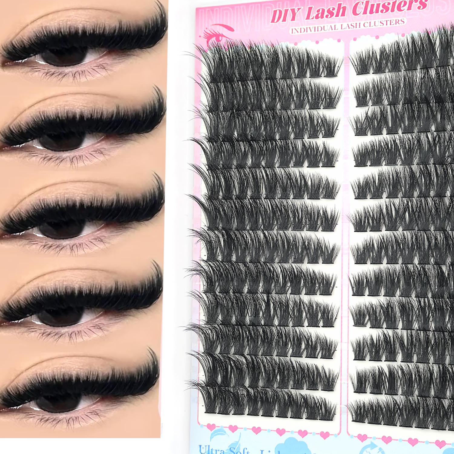 GROINNEYA Wimpers Clusters Kat Wimpers Piekerige Individuele Wimpers Extensions Volume Pluizige Clusters Wimpers DIY Wimpers Make-up