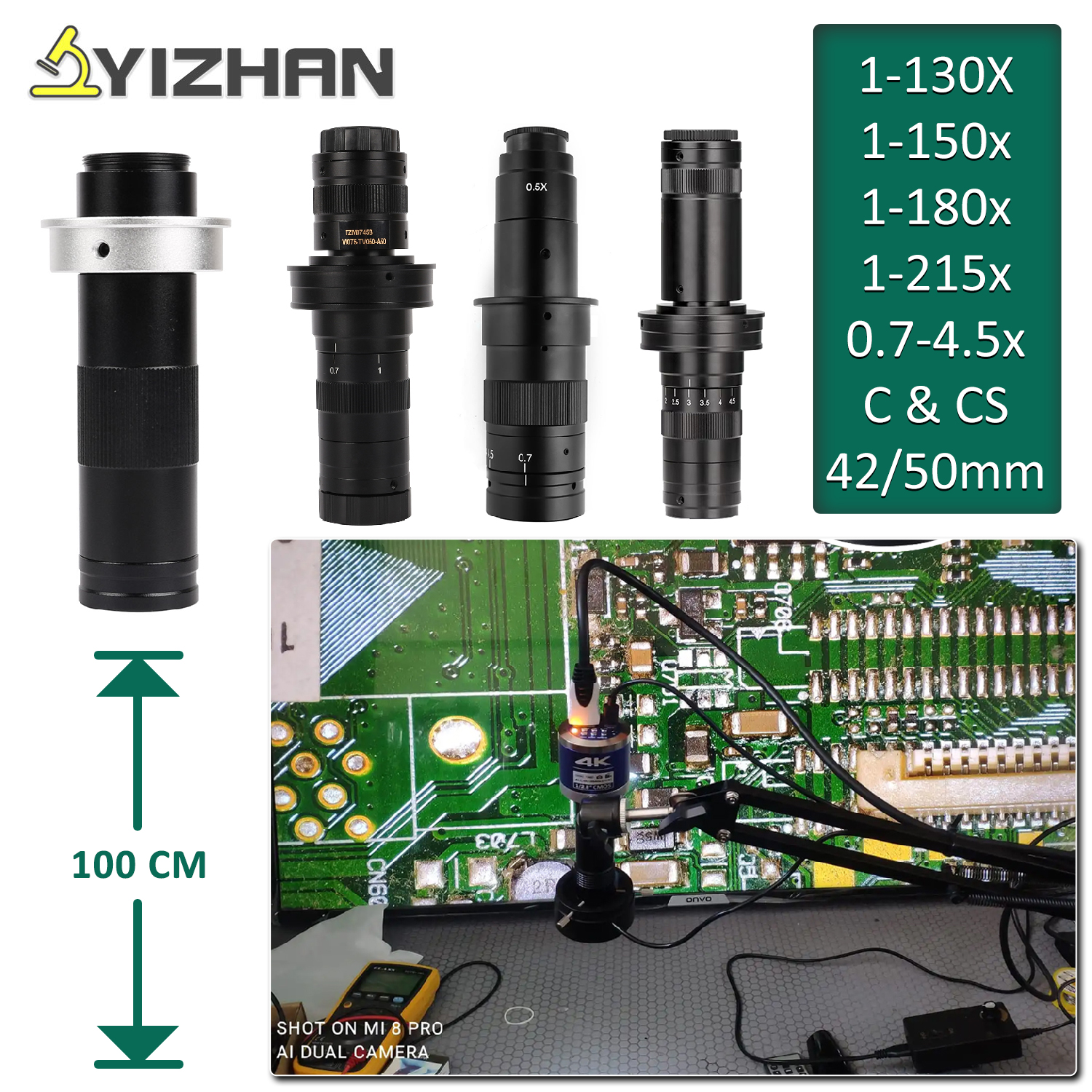 YIZHAN 215x 180x 150x Objektiv 0,7X ~ 4,5X Einstellbare Vergrößerung Industrie Mikroskop Objektiv Mehrfühle CS C-MOUNT Für HDMI USB Kamera