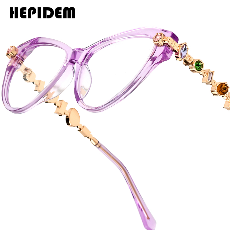 Okulary damskie FONEX HEPIDEM Acetate Metal Diamonds, oprawki w stylu kociego oka, nowy model 2026, markowe okulary modowe, okulary korekcyjne 9400