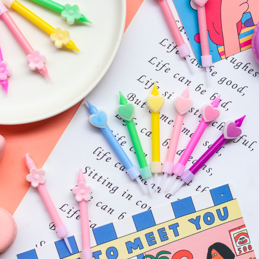 Lilin Pelangi untuk Kue Bintang Hati Beruang Lucu Bunga Dekorasi Ulang Tahun Pernikahan Pesta Korea Selatan Hadiah Hari Valentine Perlengkapan Memanggang