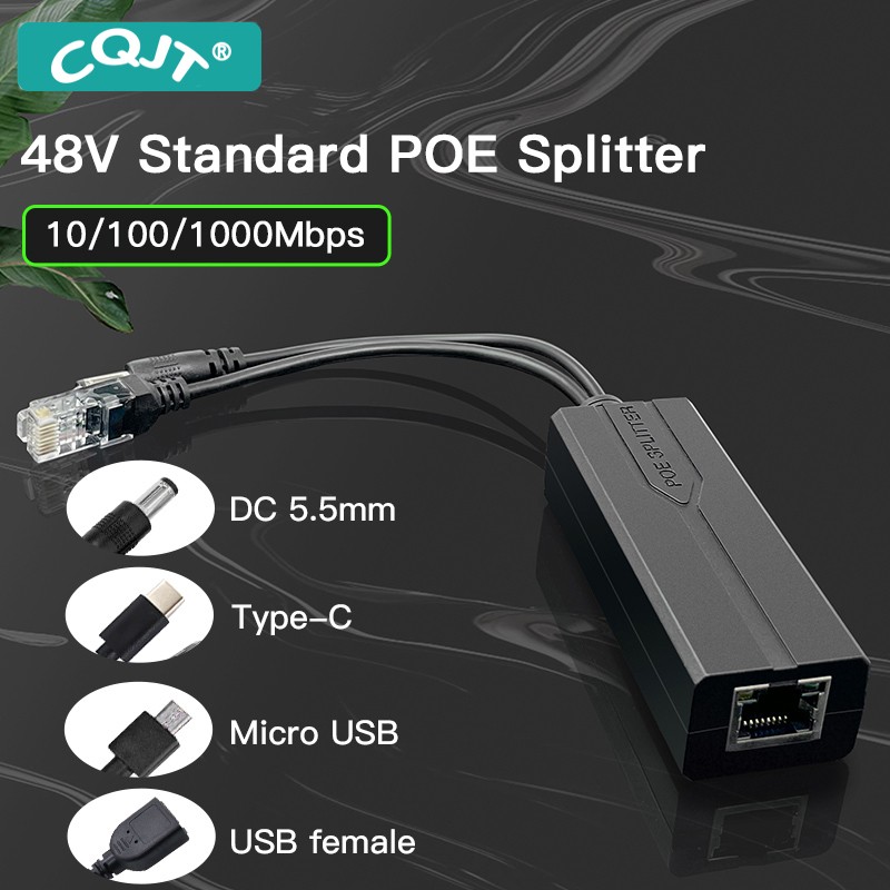 Divisor POE estándar 48V a 5V 12V 1.2A 2.2A Micro USB tpye-C 100M/1000M fuente de alimentación del inyector de cámara POE para Huawei Hikvision