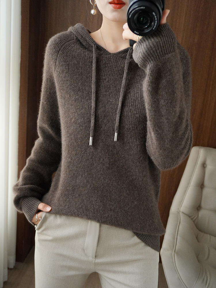 Neue Herbst Winter Frauen Warme Pullover Kaschmir Wolle Mischung Pullover Mit Kapuze Kragen Mantel Casual Stricken Verdickung Jacke Tops Pullover