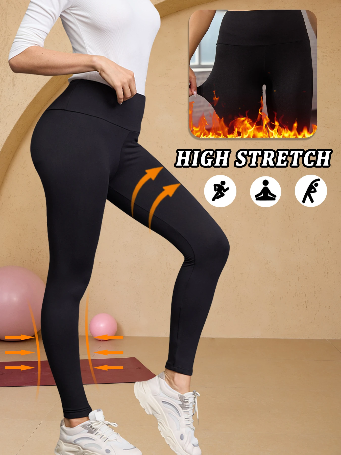 Leggings femininas de cintura alta com forro de lã térmica. Treino inverno quente grosso collants calças de ioga macias