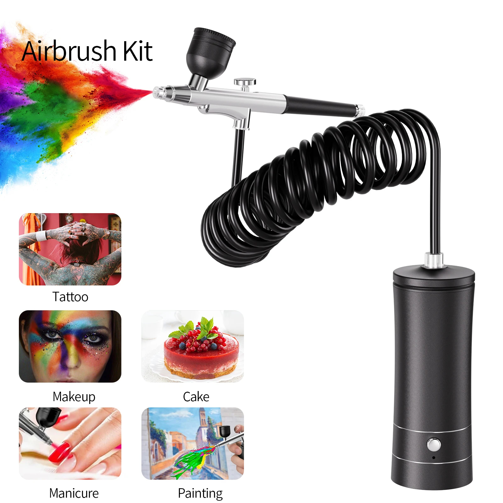 Portable airbrush set with compressor, USB charging, 0.3mm nozzle for painting, tattooing, manicure, makeup and model coloring