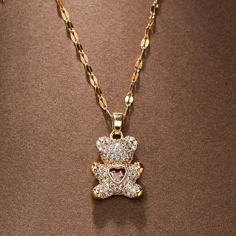 Flash – colliers avec pendentif ours pour femmes, en titane doré, en acier inoxydable, chaîne à maillons, bijoux féminins, cadeau