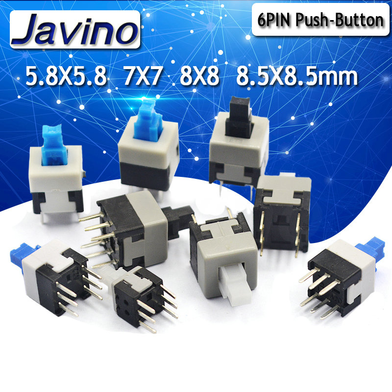 10/50/100 PÇS/LOTE 5.8x5.8 7x7 8x8 8.5x8.5mm Auto Bloqueio/Desbloqueio Push Tátil Power Micro Switch 6 Pinos Botão Switches
