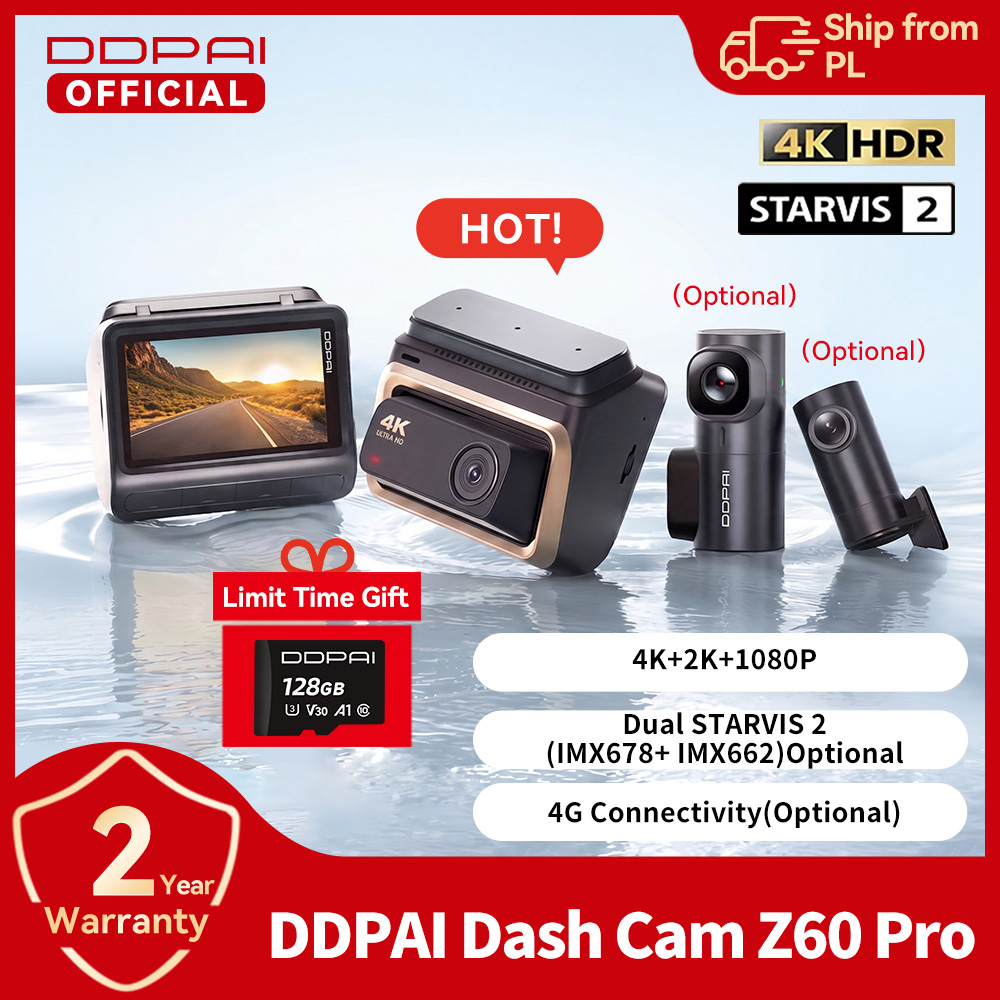 DDPAI Z60 Pro 4K HDR Dashcam SONY STARVIS2 678 Sensor Vorne Hinten Innen Dreifach-Autokamera 5GHz Wi-Fi GPS ADAS 4G Auto-DVR