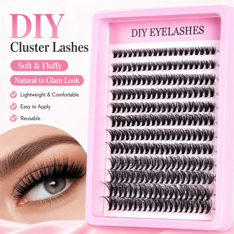 Pestañas Postizas Individuales DIY en Racimo, Longitud Mixta de 9-16 mm, Pestañas Postizas Individuales, Ligeras y Esponjosas, Reutilizables, Extensiones de Pestañas Naturales y Glamorosas para Mujer