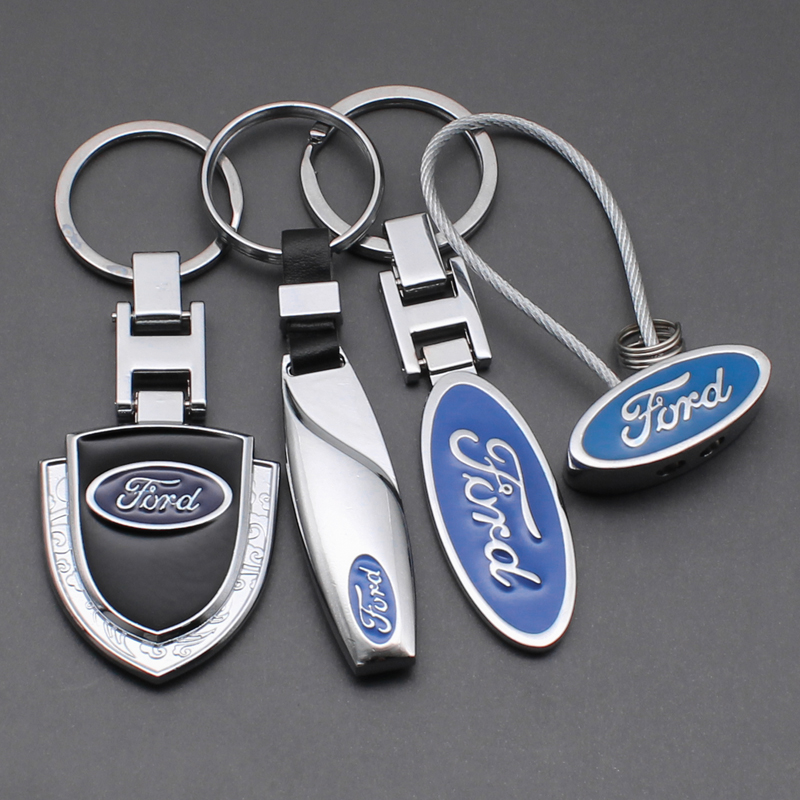 3D Metal Car Keychain For Ford Focus Fiesta Mondeo Explorer Transit Escape Puma Kuga MK2 PU Leather Emblem Key Ring Accessories