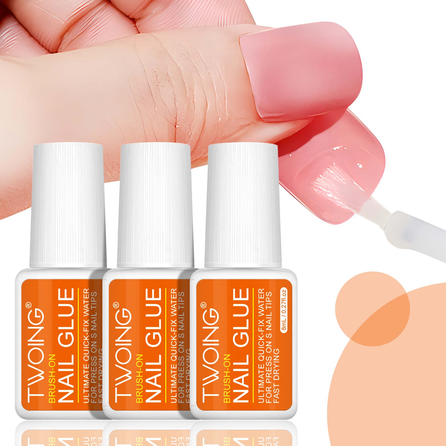 Twoing wasserfester flüssiger Nagelkleber, langlebig und schnell trocknend, formaldehydfrei, kompatibel mit Acrylnägeln, künstliche Nägeln