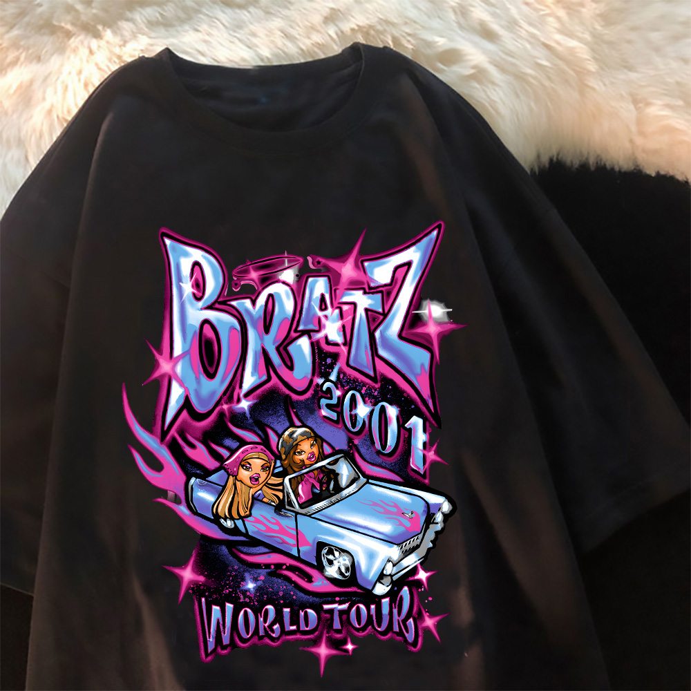 Одежда Bratz для женщин, футболки, забавные футболки с рисунком Харадзюку, модная повседневная футболка с круглым вырезом Y2k, летняя футболка с коротким рукавом