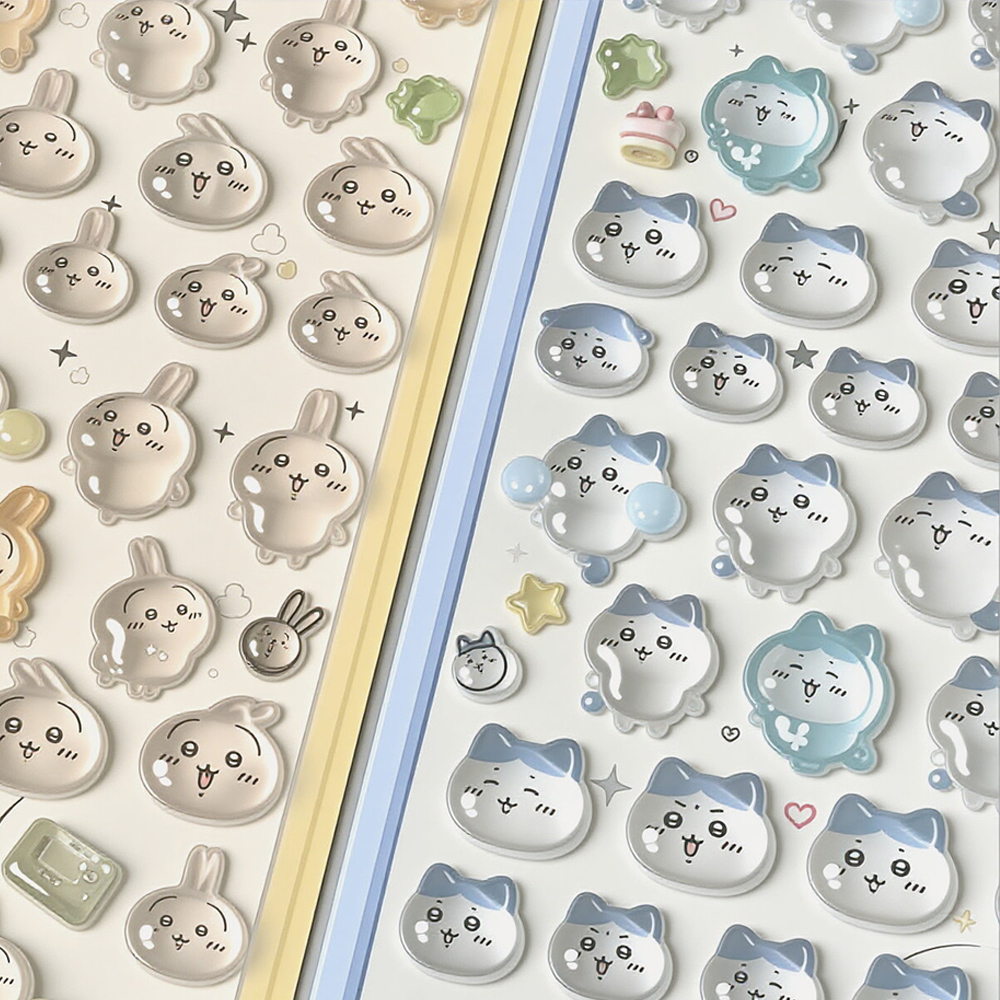 Autocollants 3D mignons en cristal (1/4 pièces) Chiikawa Usagi pour coque de téléphone, décoration d'ongles, autocollants décoratifs DIY pour ordinateur portable, étanches