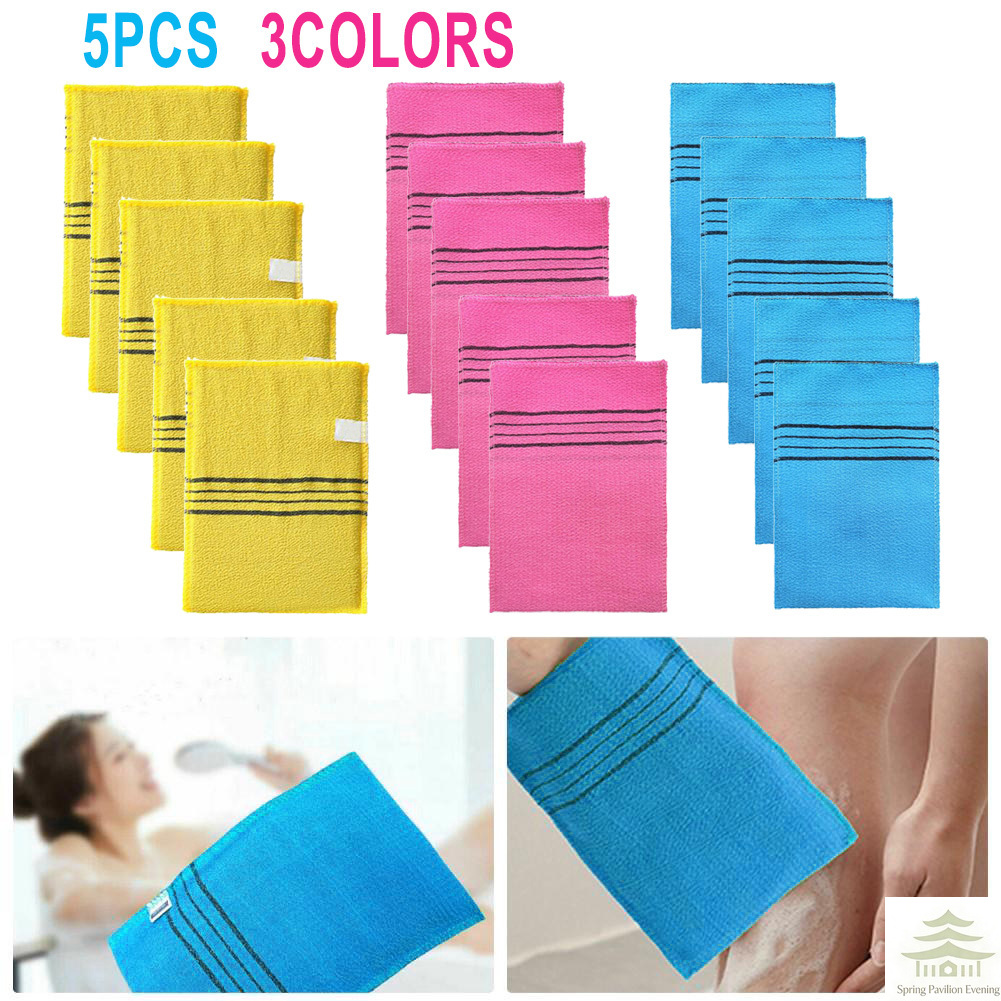 5-delige set exfoliërende badhanddoeken, Koreaans, Italiaans, Aziatisch, exfoliërende washandjes, lichaamscrub, douche, zacht polyester katoen