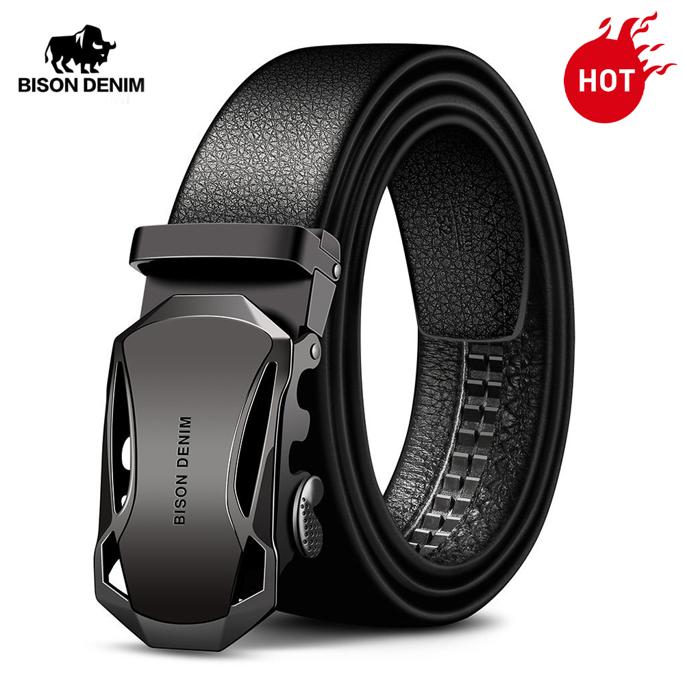 BISON DENIM Men's Belt Genuine Leather Automatic Buckle Male Belts Luxury Brand Business Casual Strap for Men Jeans Free Shippin