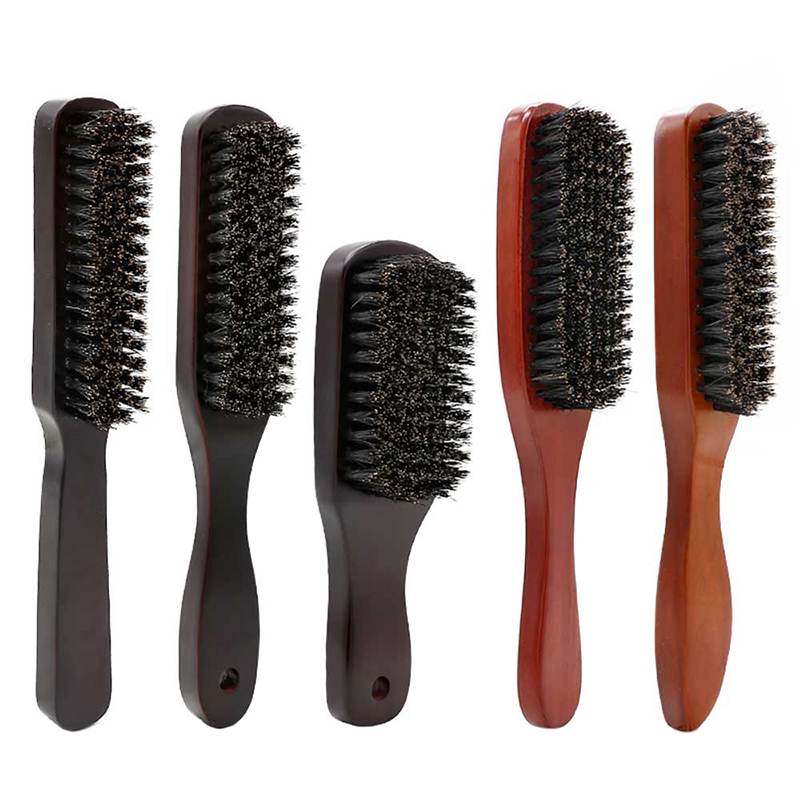 ไม้ Handle Boar Bristle Beard แปรงโกนหนวดเครื่องมือแปรงผมไม้โค้งผู้ชายแปรงโกนหนวดเคราผม Stylist หนวดแปรง
