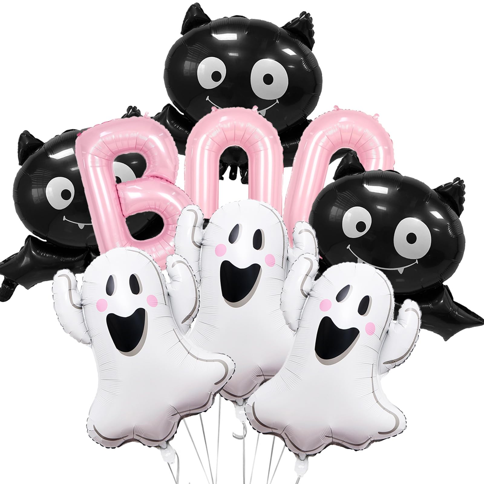 Juego de globos de fantasma de Halloween, globo de aluminio de murciélago fantasma BOO rosa para suministros de decoración de fiesta temática de Halloween